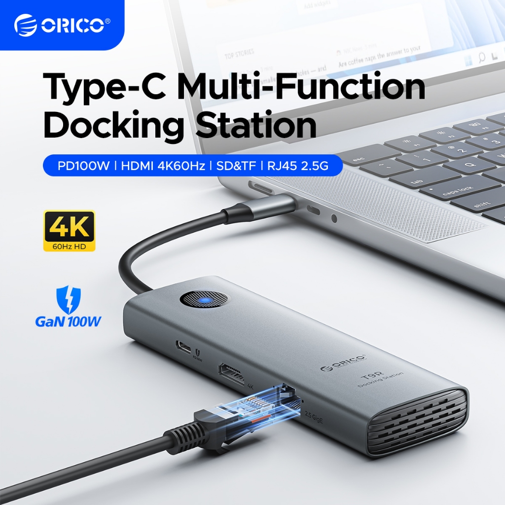 ORICO Type-C Docking Station 6 in 1 USB C Hub 4K60Hz HDMI 100W PD ชาร์จ 2.5G RJ45 Ethernet SD/TF Car