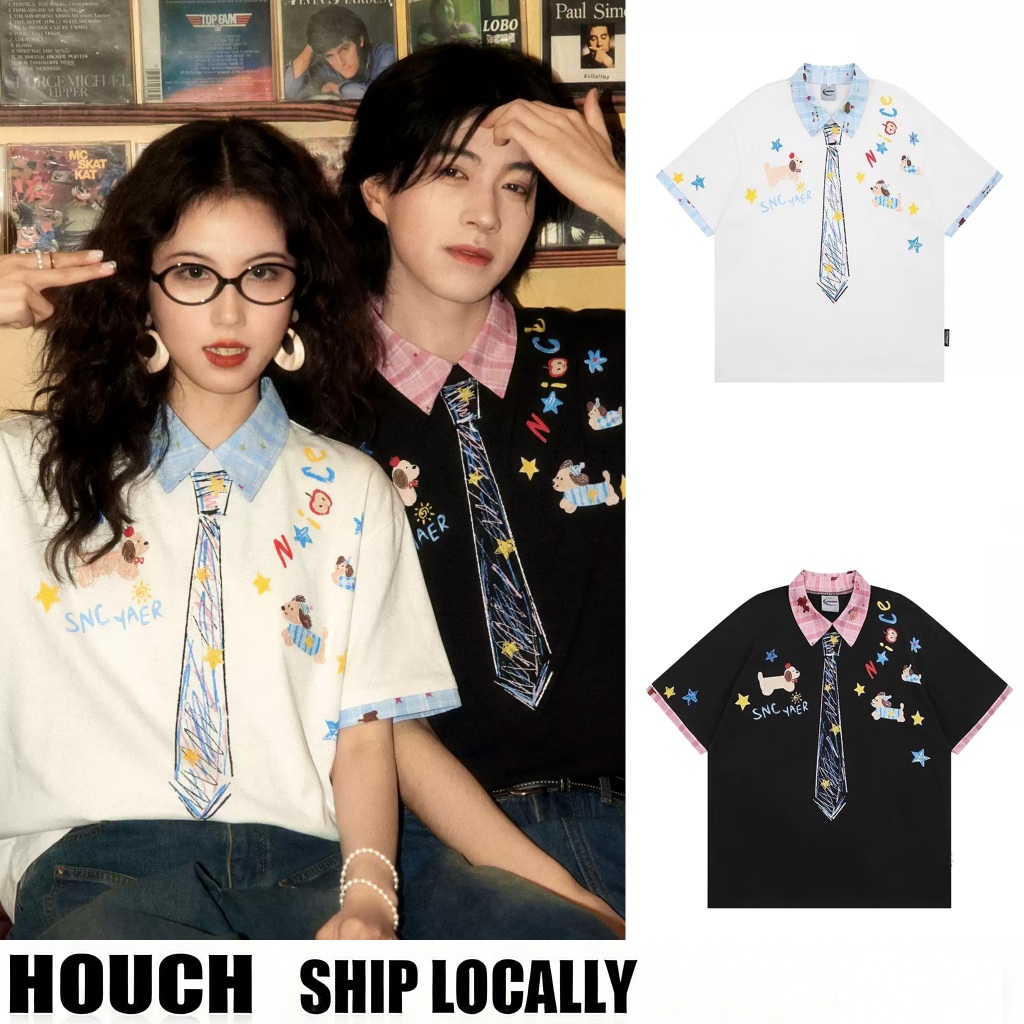 HOUCH COD เสื้อยืดพิมพ์ลายกราฟฟิตีมือถาวดขนาดใหญ่สำหรับทั้งผู้ชายและผู้หญิง