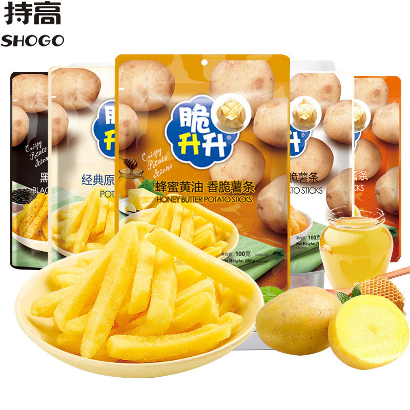สินค้าพร้อมส่ง เฟรนฟรายมันฝรั่งอบกรอบ รสเนยน้ำผึ้ง 100g กรอบนอกนุ่มใน หอมหวานละมุน เหมาะกับของว่างระหว่างทำงานหรือพักผ่อนยามบ่าย ขนมขบเคี้ยวสุขภาพดี ยอดนิยมในออฟฟิศ