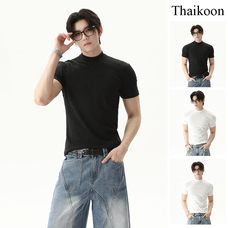 เสื้อยืดผู้ชาย ทำจากผ้าฝ้ายแข็ง ทรงเรียบสแลมฟิต สำหรับสวมใส่อเนกประสงค์