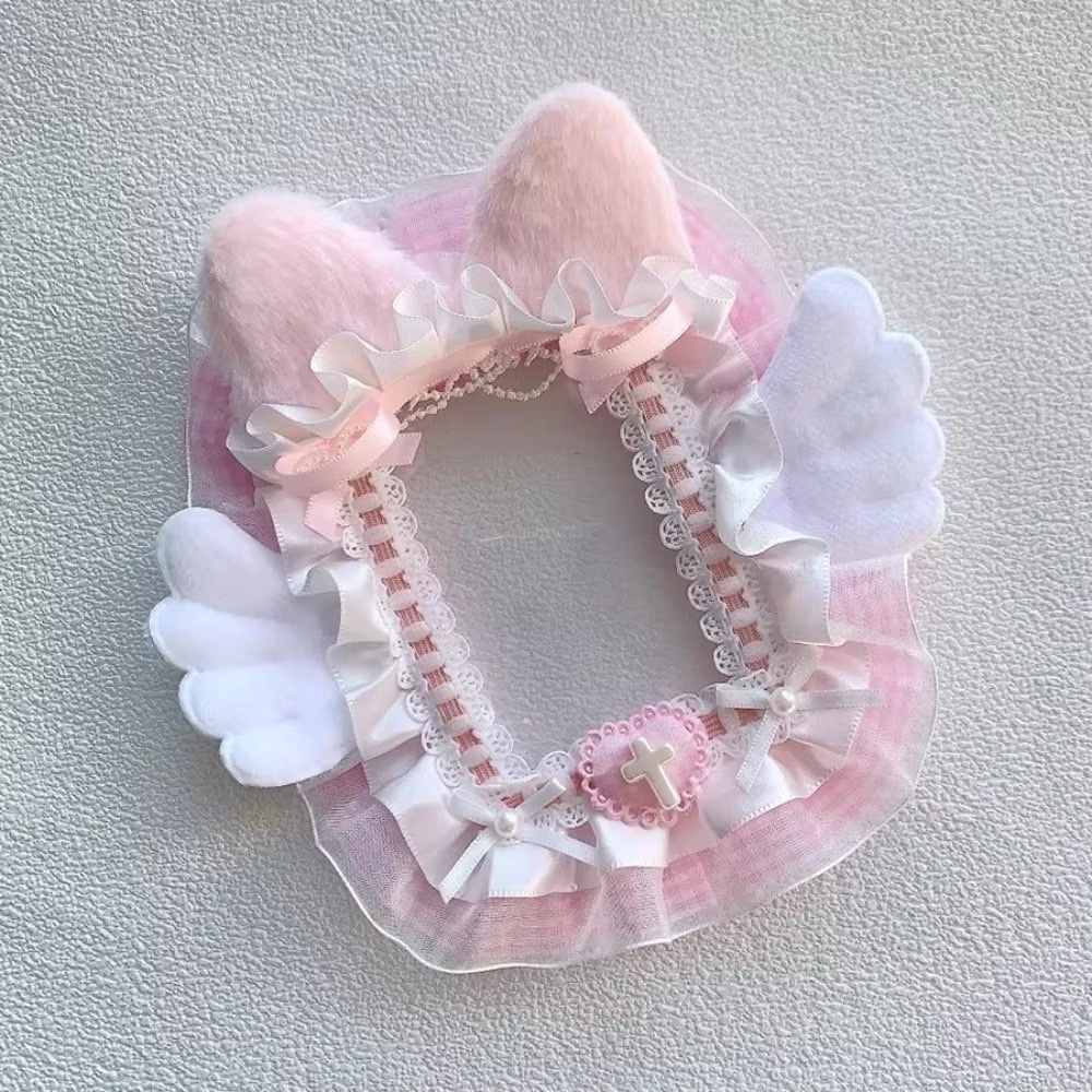 [พร้อมส่งสินค้า] Se.W Ins Style Star-Chasing Handmade DIY ตุ๊กตาแมวหู Angel Wings ลูกไม้ Trim สีชมพู Guka ตกแต่ง itabag