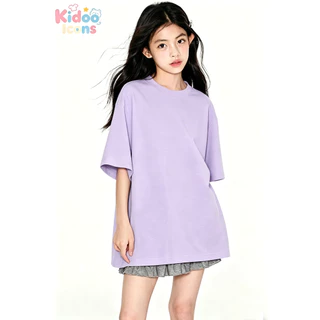KIDOO ICONS เสื้อยืดเด็กคอกลมผ้าฝ้าย 100% สีพื้น น่ารัก แขนสั้น สไตล์เกาหลี#A01