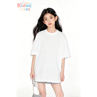 KIDOO ICONS เสื้อยืดเด็กคอกลมผ้าฝ้าย 100% สีพื้น น่ารัก แขนสั้น สไตล์เกาหลี#A01