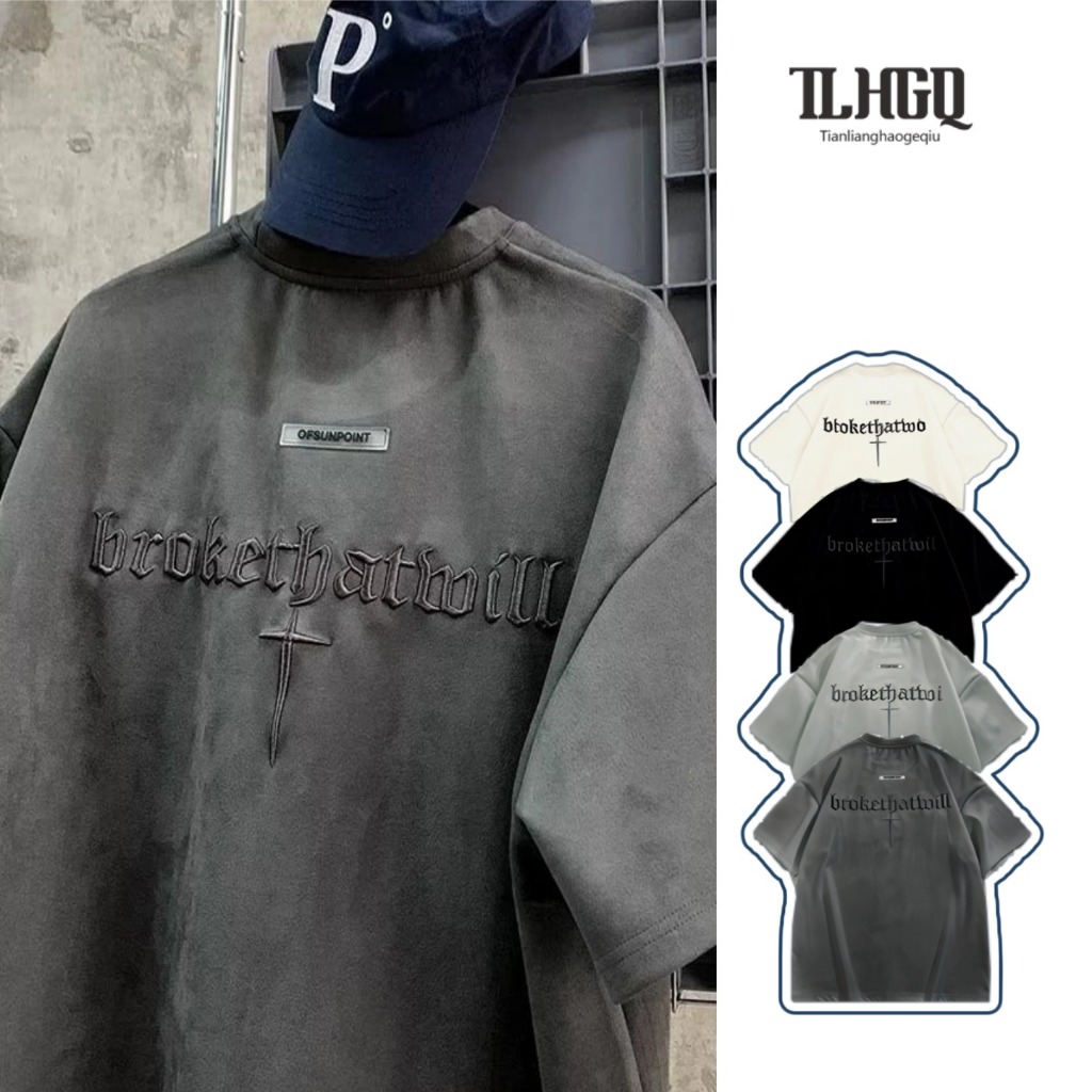 TLHGQ เสื้อยืดคอกลม แขนสั้น ผ้ากํามะหยี่ ลายกวาง เรียบง่าย สไตล์ญี่ปุ่น ฮาราจูกุ แฟชั่นสําหรับผู้ชาย