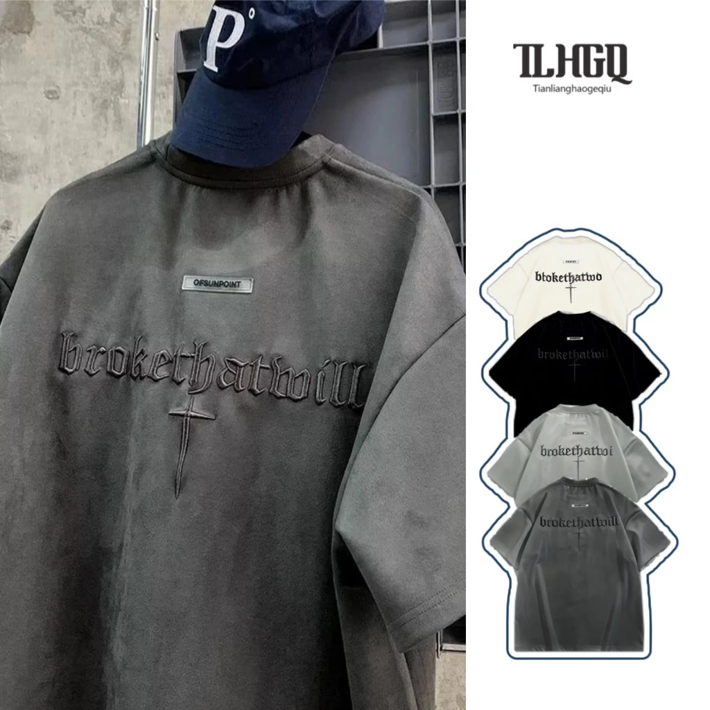 TLHGQ เสื้อยืดคอกลม แขนสั้น ผ้ากํามะหยี่ ลายกวาง เรียบง่าย สไตล์ญี่ปุ่น ฮาราจูกุ แฟชั่นสําหรับผู้ชาย