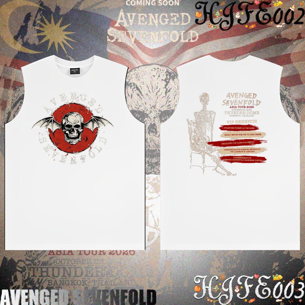 A7x Retro Rock Band AVENGED SEVENFOLD ASIA TOUR 2026 การแข่งขันชกมวย เสื้อดำ Unisex Sleeveless Vest#