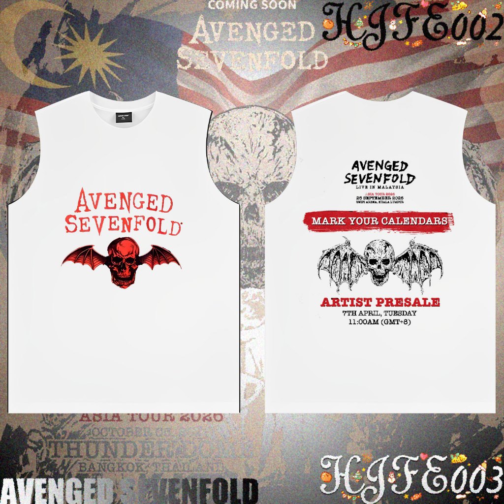 A7x Retro Rock Band AVENGED SEVENFOLD ASIA TOUR 2026 การแข่งขันชกมวย เสื้อดำ Unisex Sleeveless Vest#