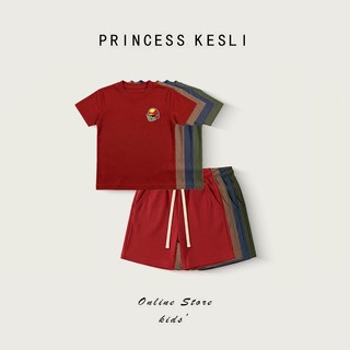Princess Kesli เสื้อผ้าเด็ก สำหรับเด็กผู้ชาย สไตล์เกาหลี 2ชิ้น ชุดเซ็ทเด็กชายแฟชั่น ผ้าลื่น มัน เบาใส่สบาย 2-11 ปี