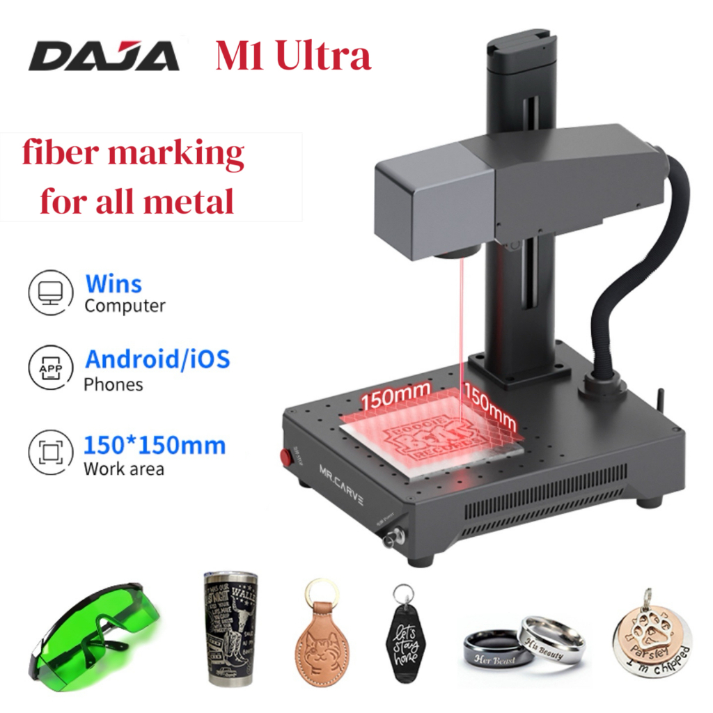 DAJA M1 Ultra 20W เลเซอร์แกะสลักไฟเบอร์เครื่องหมายเครื่องความแม่นยําสูงแบบพกพาเลเซอร์แกะสลักสําหรับเครื่องประดับโลหะทองเงินป้าย Heavy-Duty Desktop