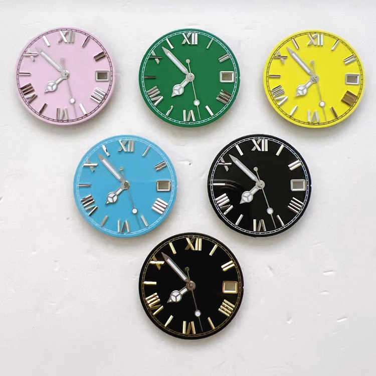 28.5 มม.โรมันนาฬิกา Dial ของแท้ Stud Dial + มือนาฬิกาอุปกรณ์เสริมสําหรับ NH35/36/4R/7S การเคลื่อนไหว