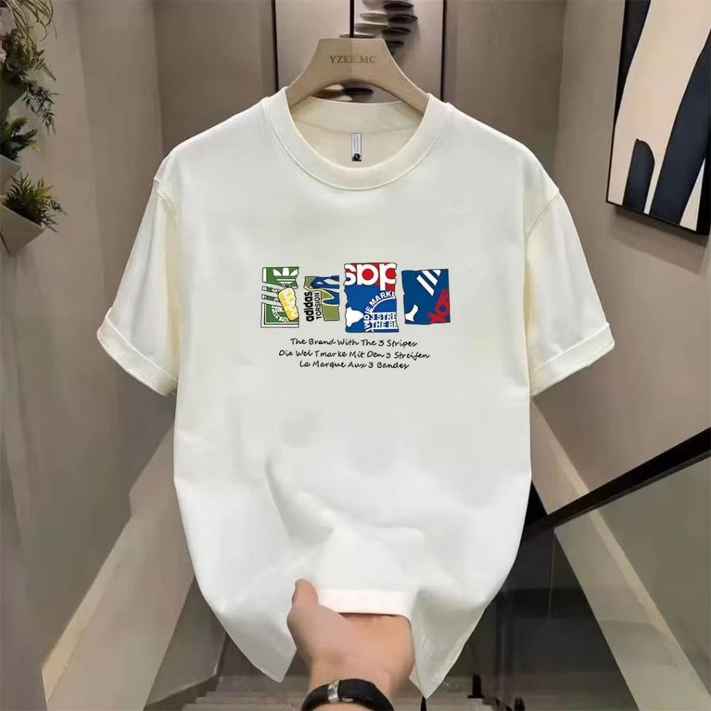 ผ้าฝ้าย 100% High-End 260g เสื้อยืดแขนสั้นผู้ชายผู้หญิง Casual All-Match สไตล์พิมพ์แขนสั้น Street Wear