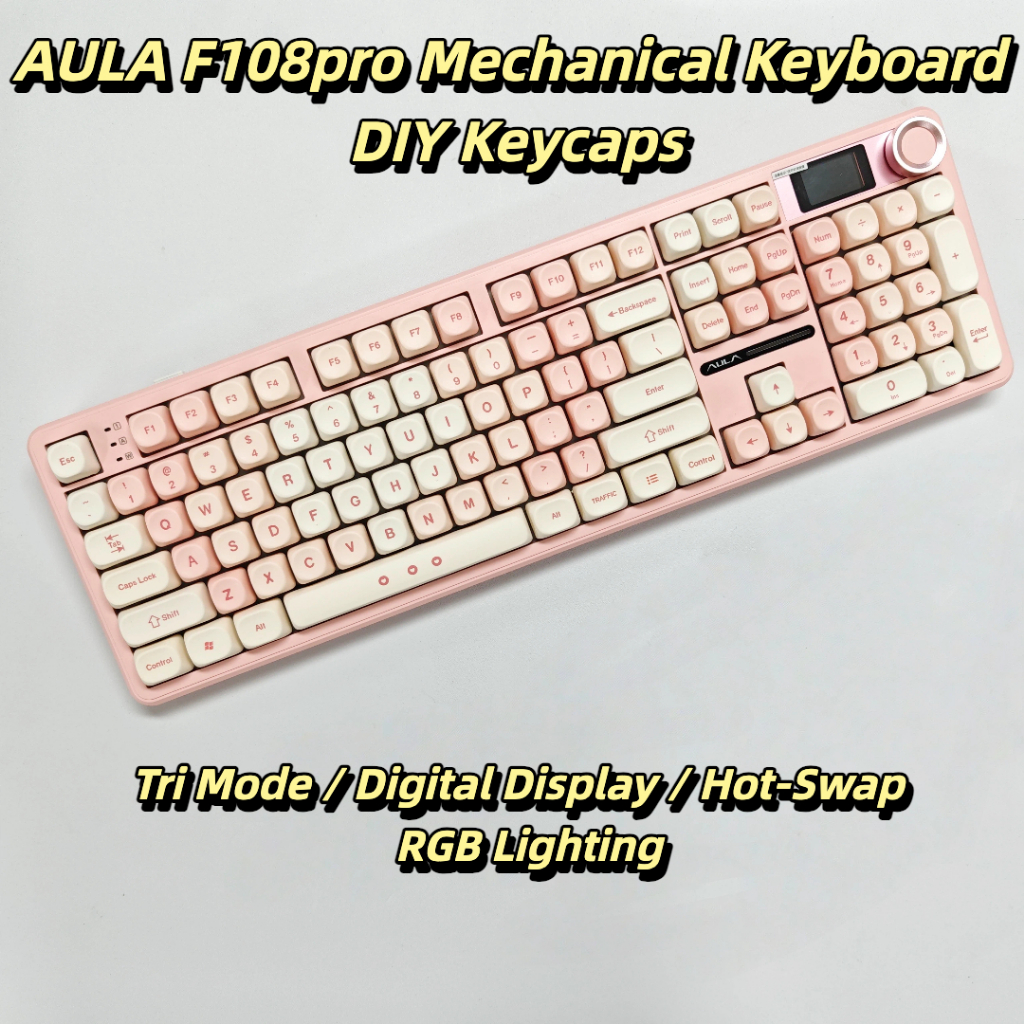 AULA F108pro คีย์บอร์ดแบบกลไกเกม E-sports แบบกําหนดเองไร้สาย 2.4 บลูทูธ Tri-mode MOA การออกแบบปุ่มกด