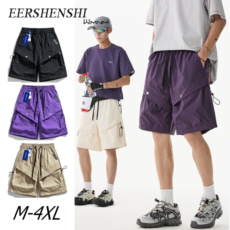 EERSHENSHI กางเกงขาสั้นคาร์โก้ฟังก์ชั่นสไตล์อเมริกันผู้ชายฤดูร้อนลําลองหลวมพอดีกางเกงห้ากระเป๋า ราคา ถูกที่สุด ดีลบีเคเค