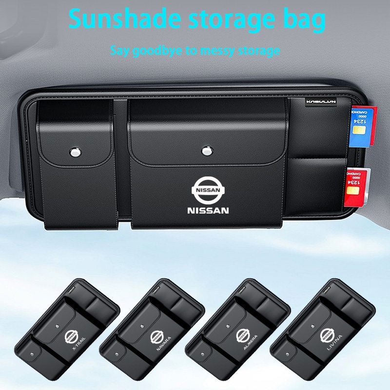 Nissan รถหนังบังแดด Multi-functional แว่นตาคลิป & คลิปเอกสาร March Almera Note Livina Juke X-trail Sentra Navara Kicks Tida Teana
