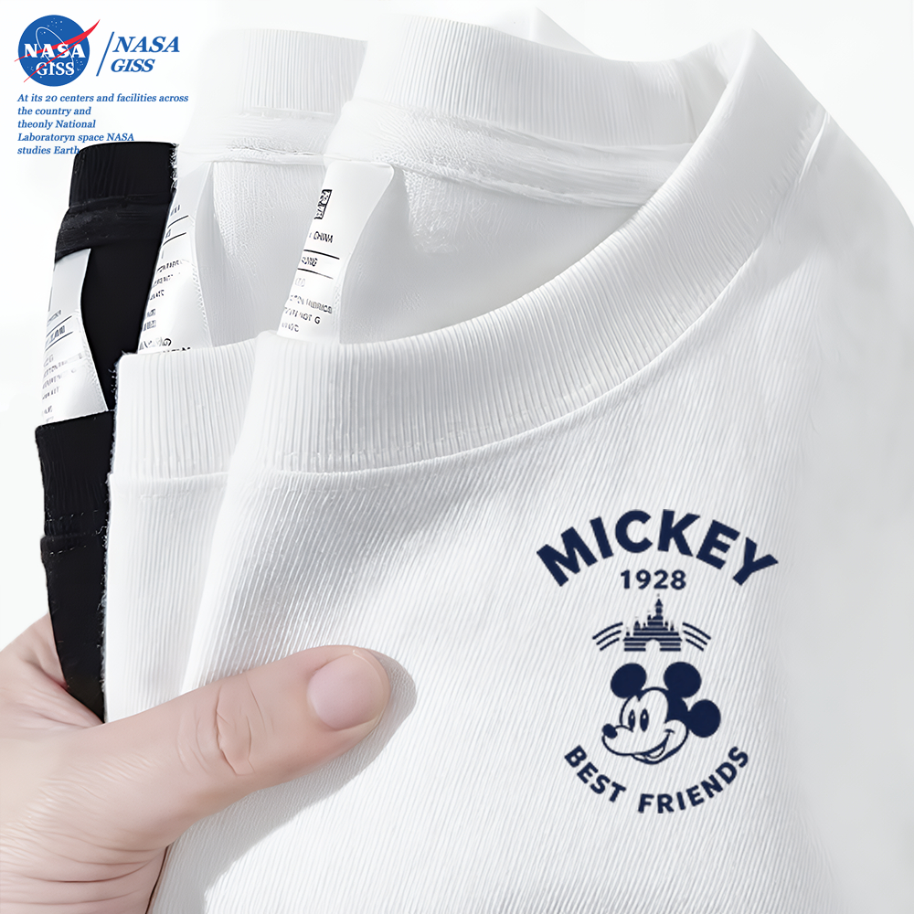 NASA เสื้อยืดชายหญิงแขนสั้น สไตล์ลำลอง summer Disney พิมพ์ลาย คอตตอน คอกลม หลวมและระบายอากาศ