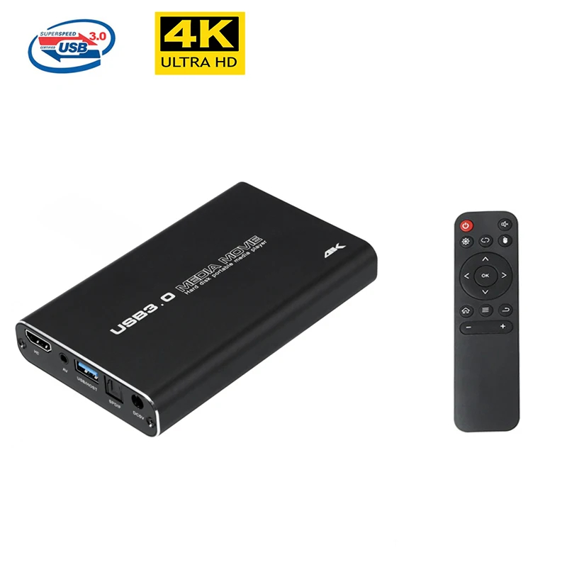 4K Full HD H.265 MKV USD3.0 HDD Media Player Center พร้อม Auto Play สําหรับ USB OTG SD AV TV AVI RMV