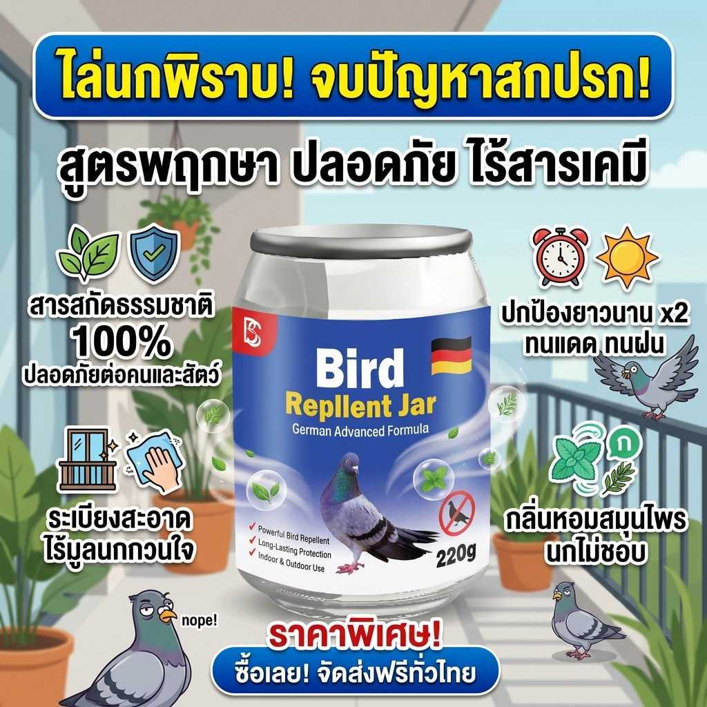 นกไม่กล้ากลับมา Feh กระป๋องไล่นก ไล่นก กำจัดนก ยาไล่นก สเปรย์ไล่นก 220g