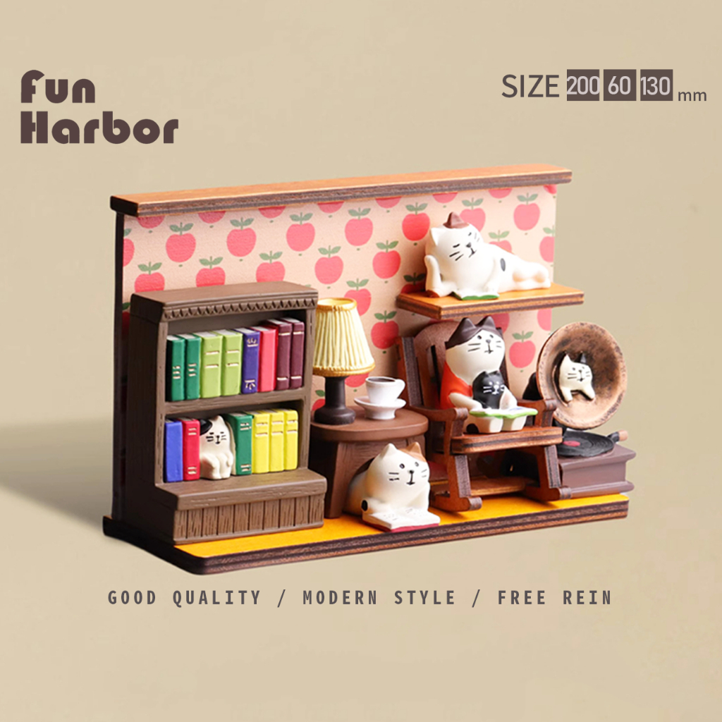 ห้องหนังสือของแมว zakka decole ตุ๊กตาแมวสไตล์ญี่ปุ่นน่ารัก ของตกแต่งโต๊ะ ของขวัญวันเกิด