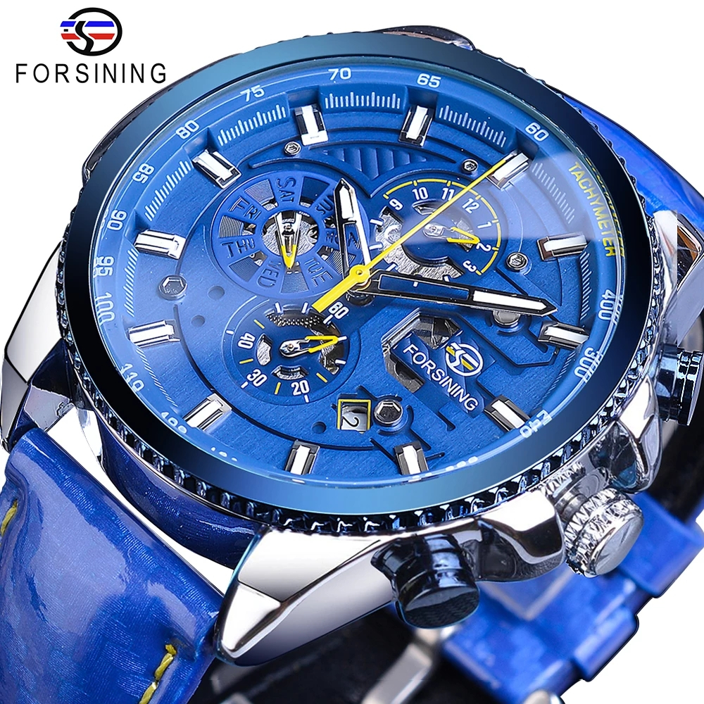 Original Forsining Watch นาฬิกาข้อมืออัตโนมัติ 6 พินคุณภาพสูงสีดําสไตล์สปอร์ตแฟชั่นของขวัญผู้ชาย
