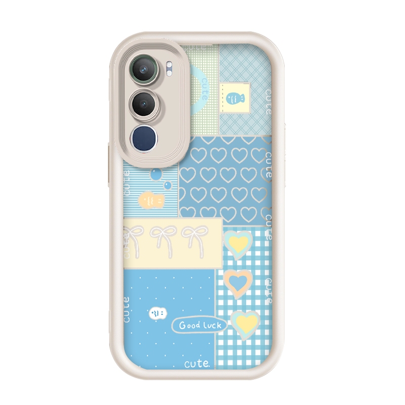 สําหรับ Vivo V29/Vivo V29 Pro /Vivo S17/Vivo S17 Pro-5G,Kawaii น่ารัก Blue Patchwork Heart Bow ความง