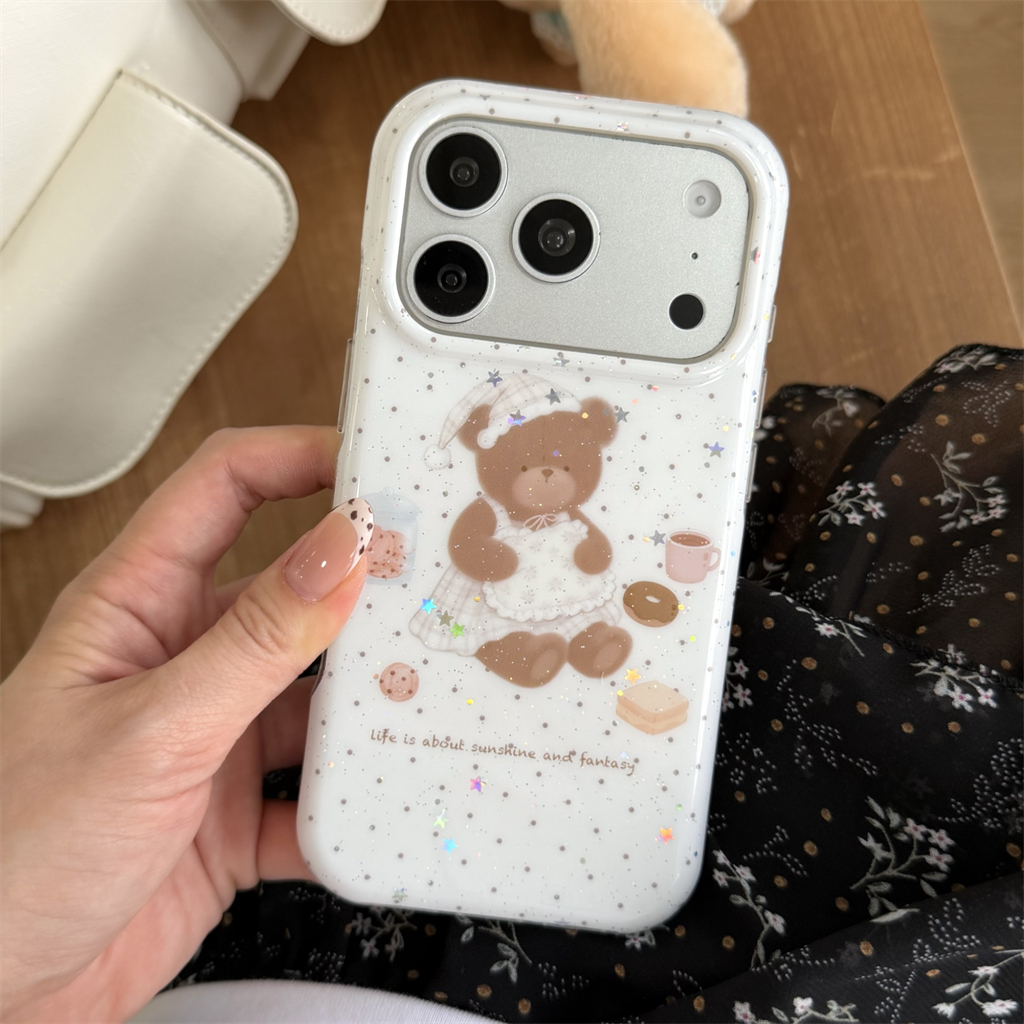 สําหรับIphone Case 17 Pro Max 16 Pro Max 15 Pro Max Insชุดนอนตุ๊กตาหมีเคสโทรศัพท์