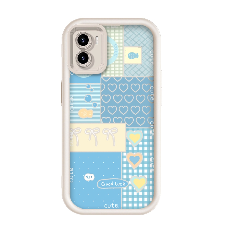 สําหรับ Vivo Y15S/Vivo Y15/Vivo Y10/Vivo Y01,Kawaii น่ารัก Blue Patchwork Heart Bow ความงามเคสโทรศัพ