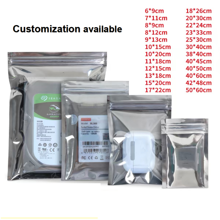 100 ชิ้น ESD Anti-Static Shielding กระเป๋า บรรจุภัณฑ์กระเป๋าโปร่งแสงอุปกรณ์อิเล็กทรอนิกส์ฮาร์ดไดรฟ์ U ดิสก์ถุงเก็บ