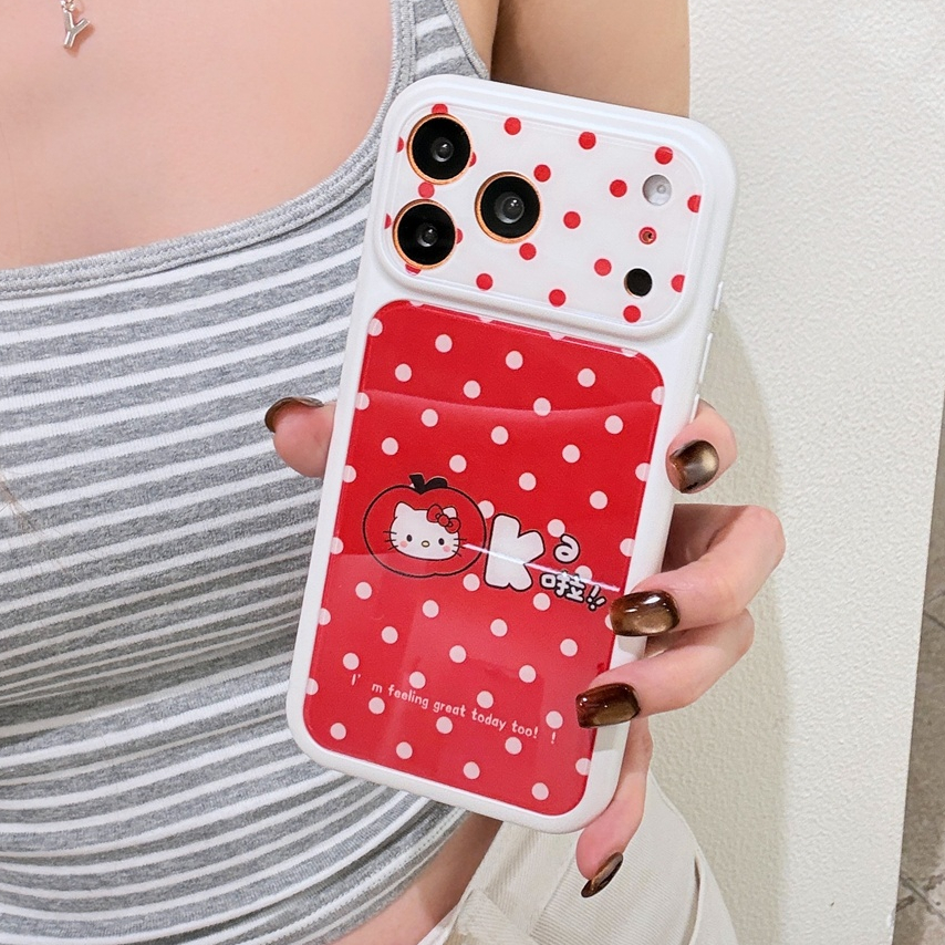 สําหรับIphone Case 17 Pro Max 16 Pro Max 15 Pro Maxเคสโทรศัพท์ลายจุดสีแดงและสีขาว
