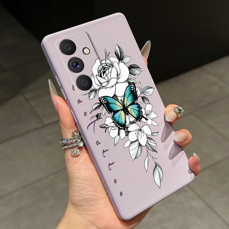 Samsung A57 A37 A17 A27 A07 5G Case Beauty Flower Case Blue Butterfly Case Liquid Silicon Cover