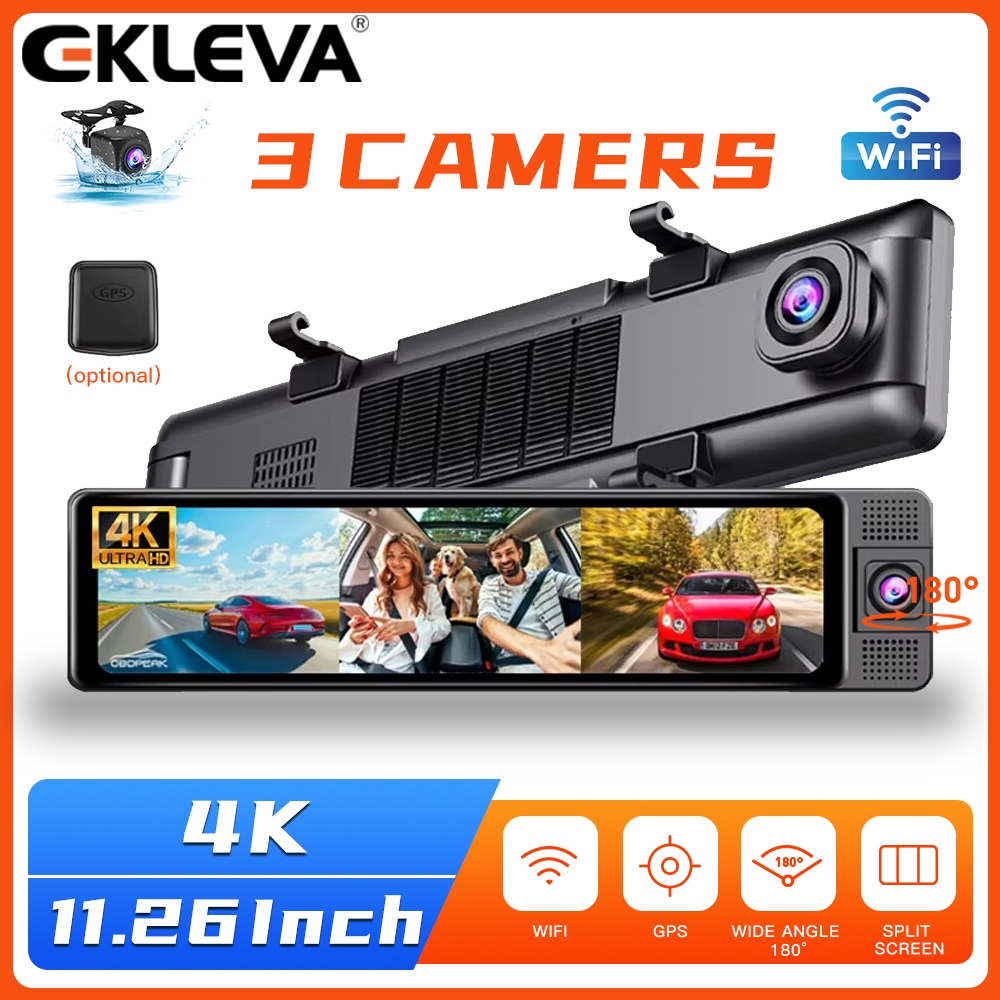Ekleva กล้องบันทึกวิดีโอ 11.26 นิ้ว DVR 4K UHD 3 GPS 5G Wifi 24h สําหรับจอดรถยนต์