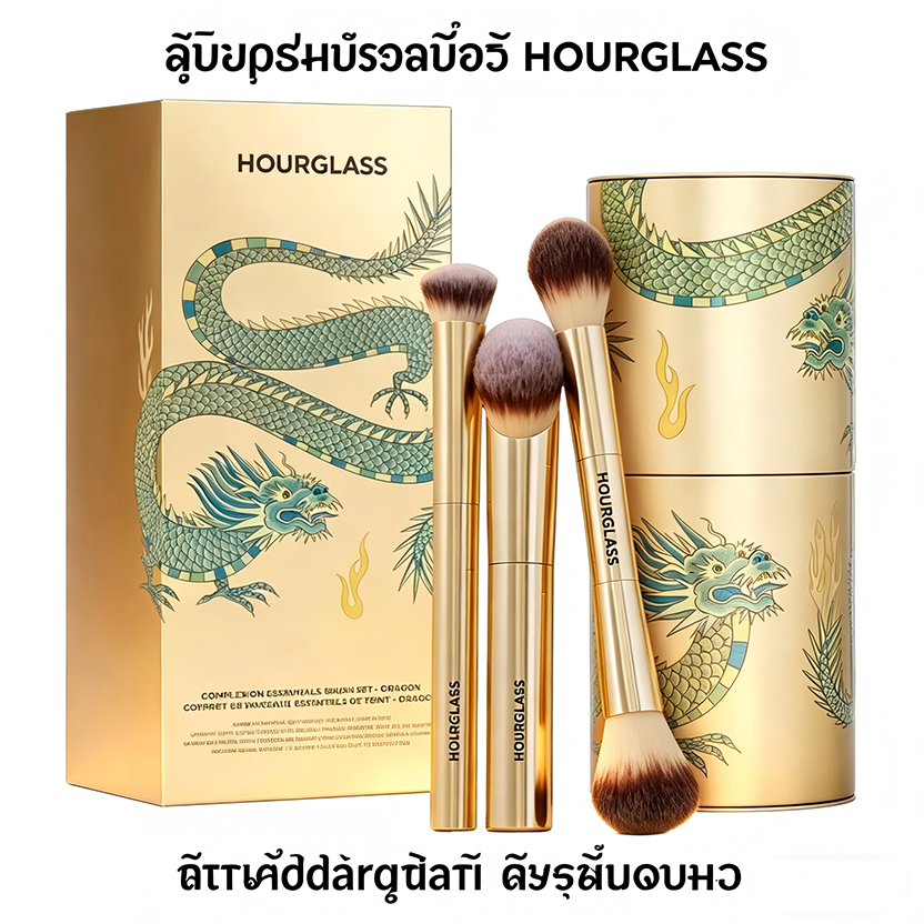 แปรงแต่งหน้า Hourglass Dragon 2หัว ขนนุ่ม แปรงรองพื้น แปรงคอนทัวร์ แปรงปัดแก้ม