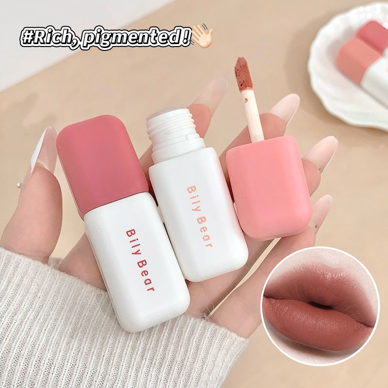 Bily Bear Natural Matte Lip Mud Velvet Texture Long Lasting Brightening Lip Mud เริ่มต้นแต่งหน้าทุกวัน Finish NO.BL001