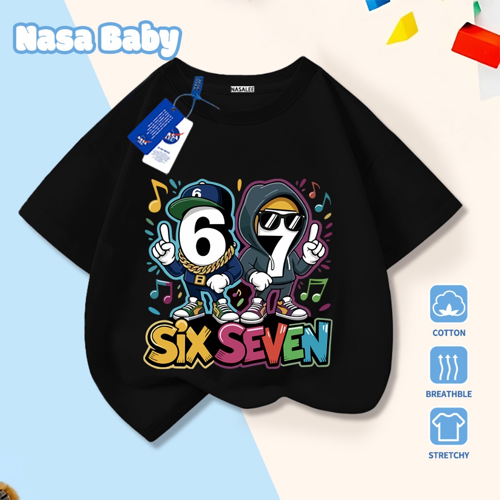 เสื้อยืดลายพิมพ์เลข 67 NASA แขนสั้นฤดูร้อน ผ้าคอตตอนสำหรับชายหญิงและเด็ก ส่งตรงจากกรุงเทพฯ