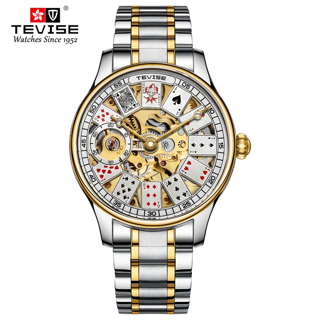 TEVISE 820 ที่ไม่ซ้ํากัน Creative Poker Dial ผู้ชายอัตโนมัตินาฬิกากันน้ําธุรกิจสบายๆนาฬิกาชายของขวัญ