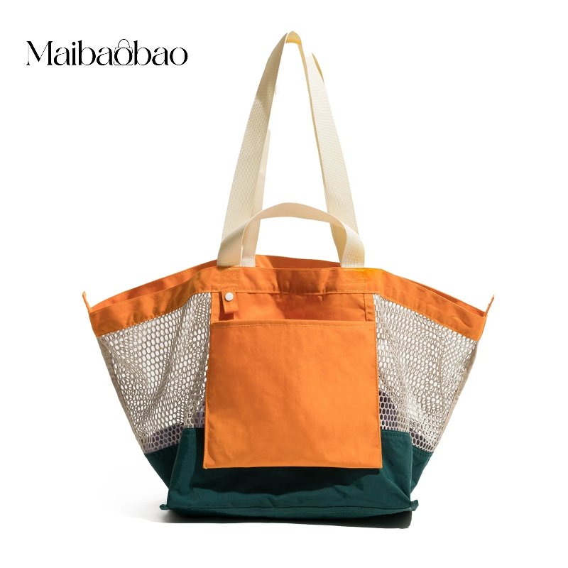 [Ready stock] ความจุขนาดใหญ่ Tote Bag Leisure Net Pocket Shopping Bag Outing Travel Beach Storage Bag มีให้เลือกสองด้าน