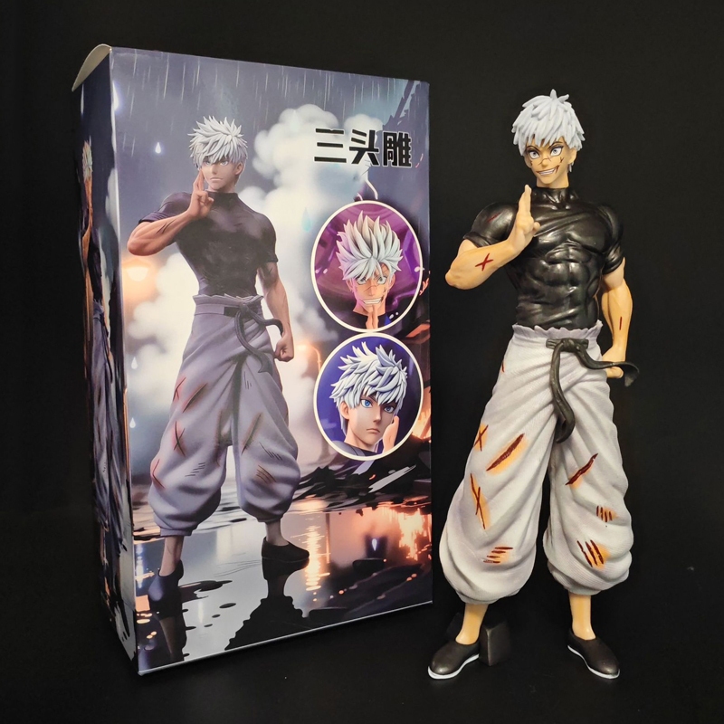 22 ซม.ญี่ปุ่นอะนิเมะ Jujutsu Kaisen สามหัวสามารถเปลี่ยน Gojo Satoru PVC Action Figure รูปปั้นเดสก์ท็อปตกแต่งของเล่นตุ๊กตา