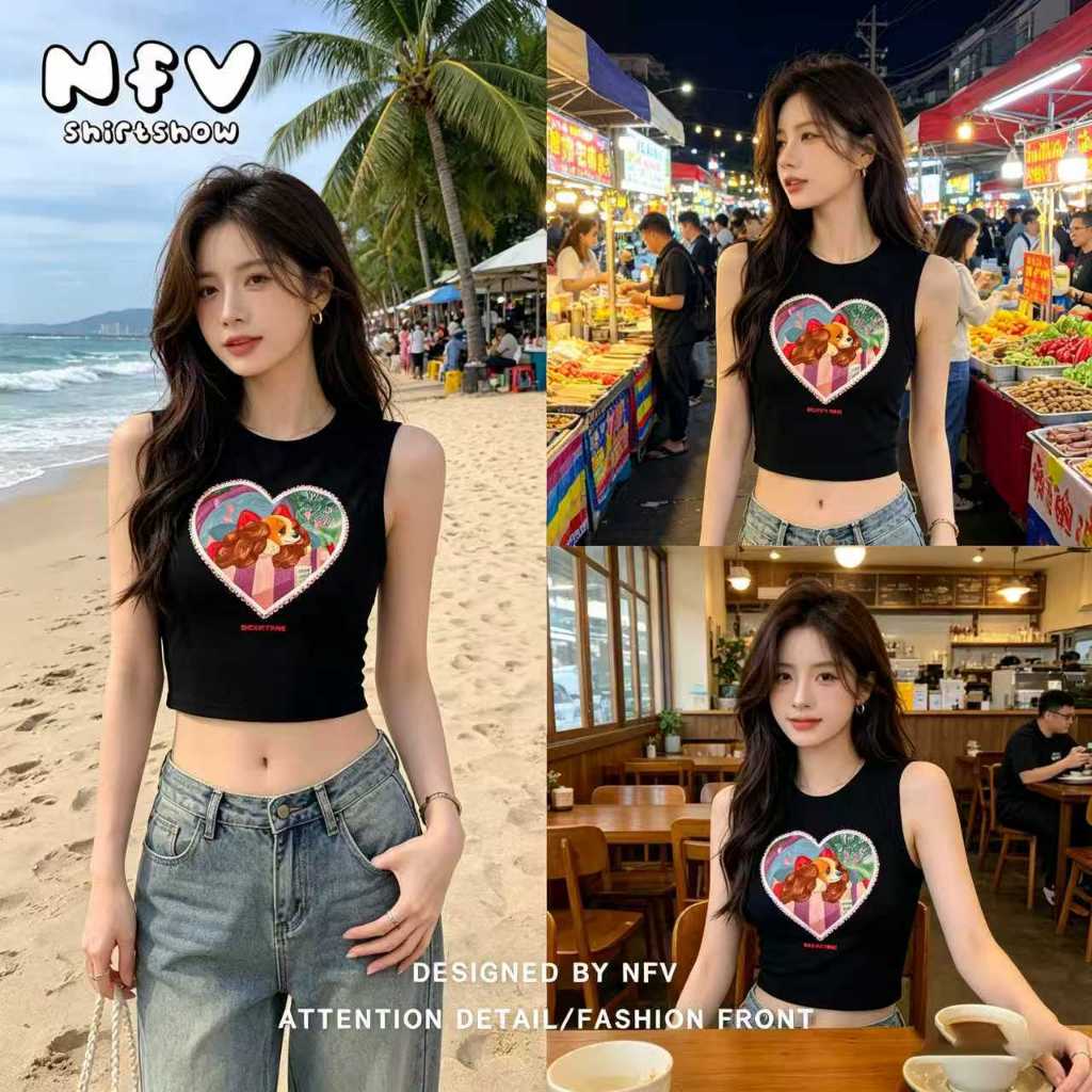 NFV เสื้อกล้ามผู้หญิง💕คอกลม เซ็กซี่ ยืดหยุ่น ใส่สบาย เข้ารูป ช่วยให้ดูผอม ผู้หญิง สายเดี่ยว YG2103
