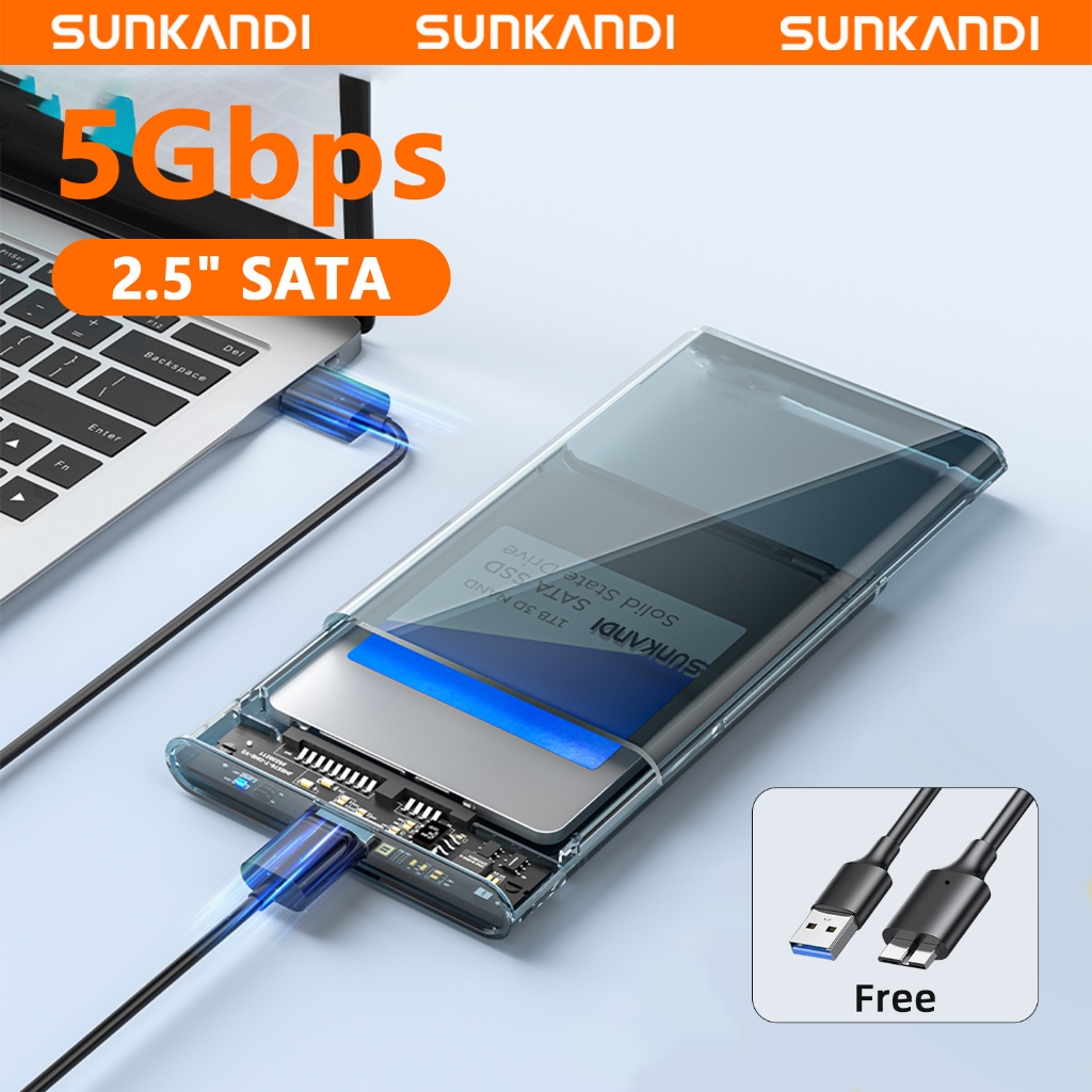 SUNKANDI กล่องใส่ฮาร์ดไดรฟ์ขนาด 2.5 นิ้ว 5Gbps Micro USB 3.0 Transparent รองรับความจุสูงสุด 4TB