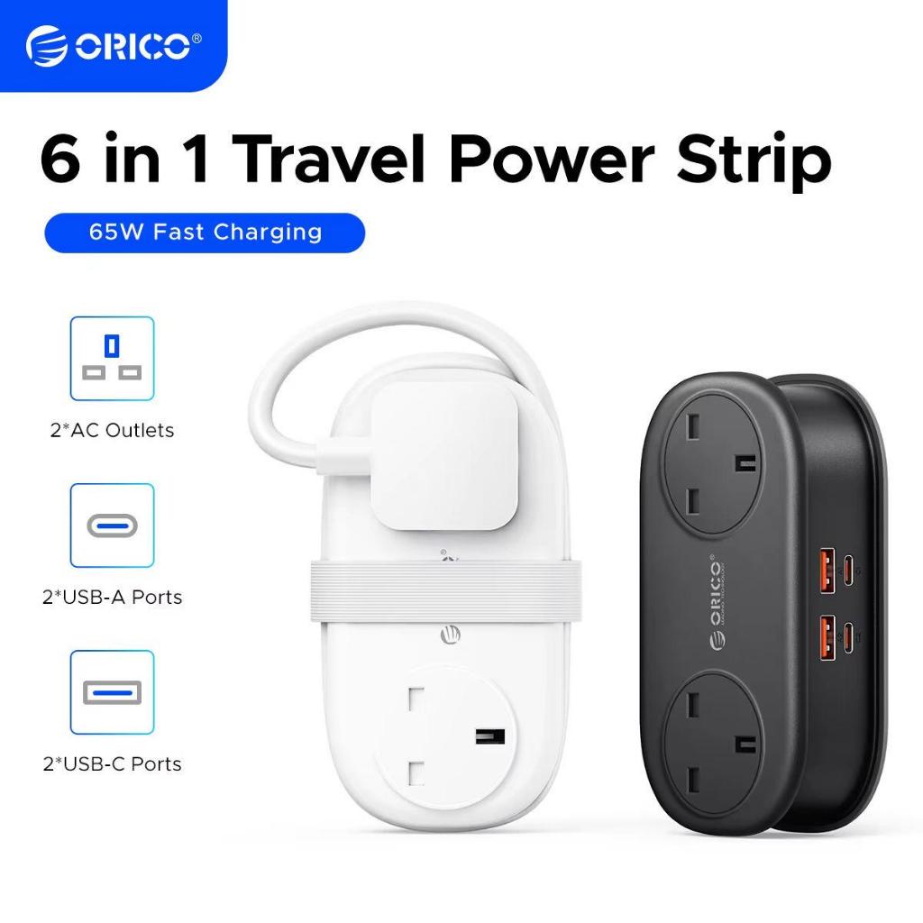 ORICO UK Plug Travel Power Strip, GaN 65W Type-C Fast Charging, 1.6M สายไฟ Multi Power Socket AP3-UK