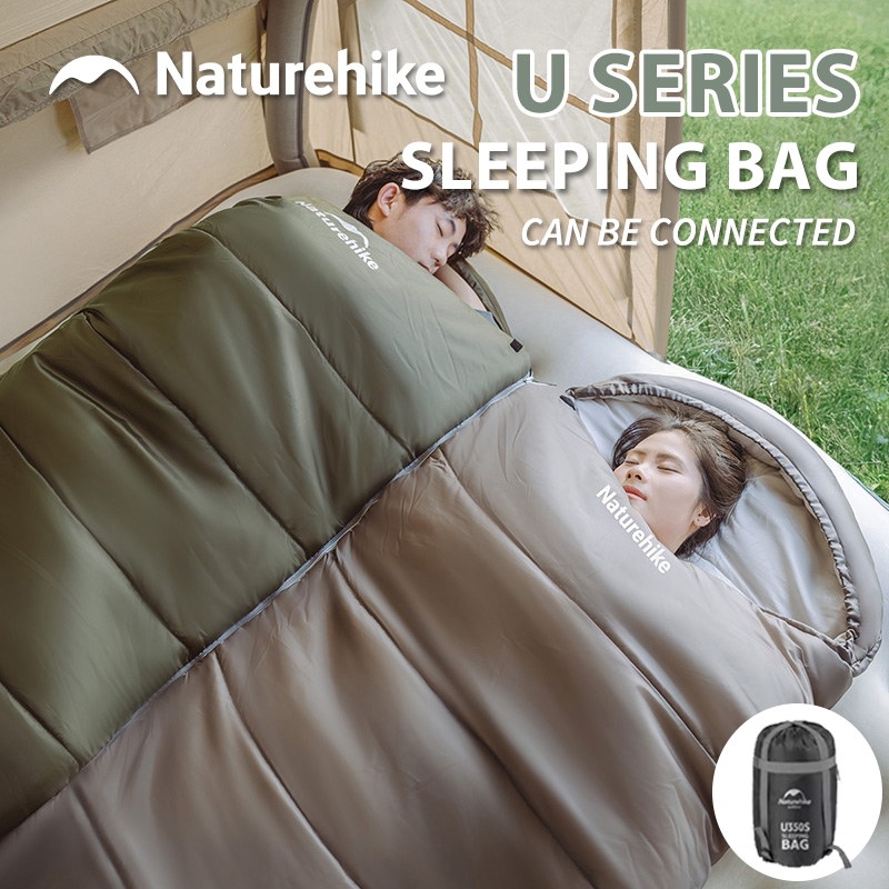 Naturehike U Series ถุงนอนผ้าฝ้าย Ultralight ฤดูหนาวที่อบอุ่นถุงนอนผ้านวมท่องเที่ยวกลางแจ้ง Camping Hiking Travel สามารถเชื่อมต่อ U350