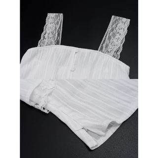 Thesummernade Lace Top เสื้อสายเดี่ยวลูกไม้คอเหลี่ยม ผ้าคอตตอนโปร่งแสง สไตล์ฝรั่งเศสหวาน สไตล์เกาหลี