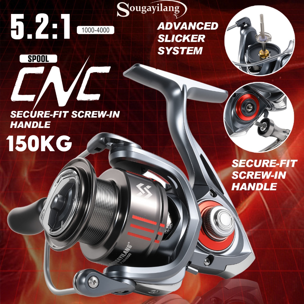 Sougayilang Fish Reel อัตราทดเกียร์ 5.2:1 พร้อม 4+1BB และสกรูจับ CNC ทำจากอลูมิเนียม ทนทานต่อน้ําเค็ม เหมาะสำหรับการตกปลาทั้งในน้ําจืดและน้ําเค็ม