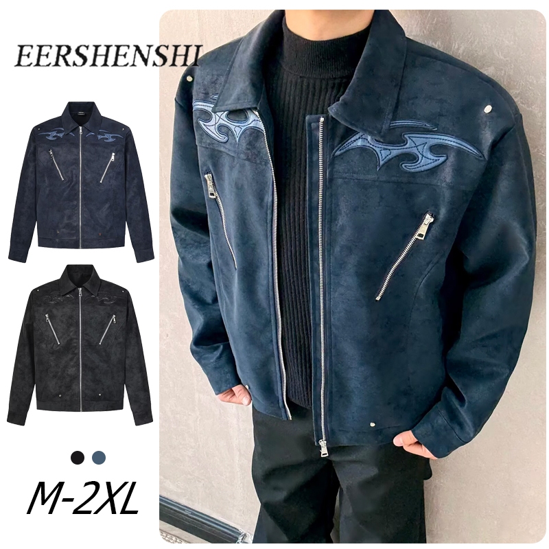 EERSHENSHI เสื้อแจ็คเก็ตหนังเลียนแบบปัก High Street ย้อนยุคอเมริกัน