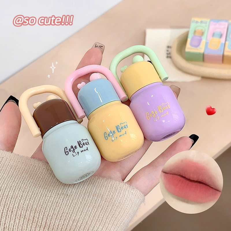 Gege Bear Velvet Matte Lip Mud Transfer-Proof Nude Color Lip Tint เริ่มต้นแต่งหน้าทุกวัน Finish NO.GX1627