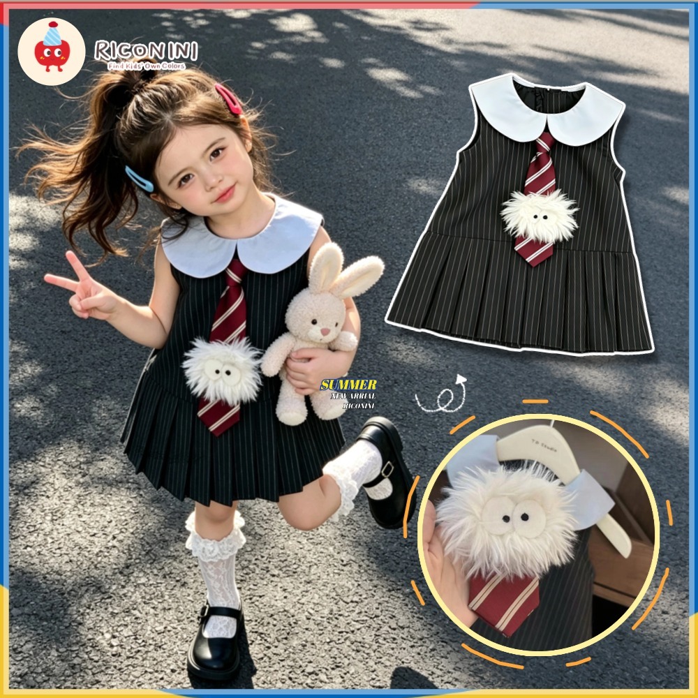 RICONINIPlush Monster น่ารักสาวฤดูร้อนชุดลาย JK Academy สไตล์ตุ๊กตาแขนกุดเจ้าหญิงชุดเด็ก