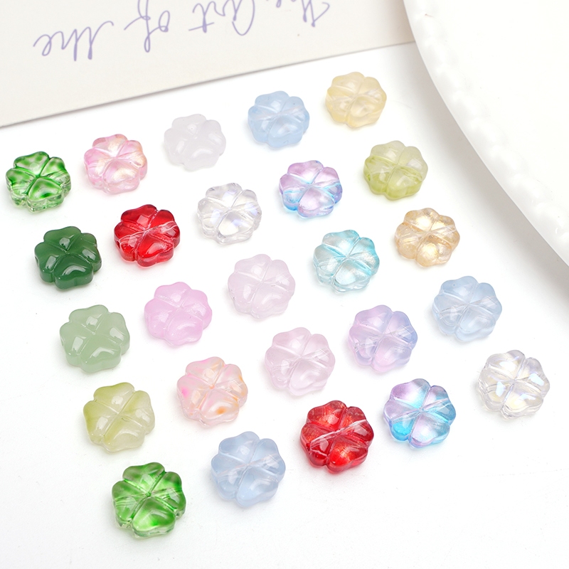 ลูกปัดแก้วลายดอกไม้ Clover Charm Spacer ขนาด 10 มิลลิเมตร สำหรับทำเครื่องประดับ DIY 10 ชิ้น