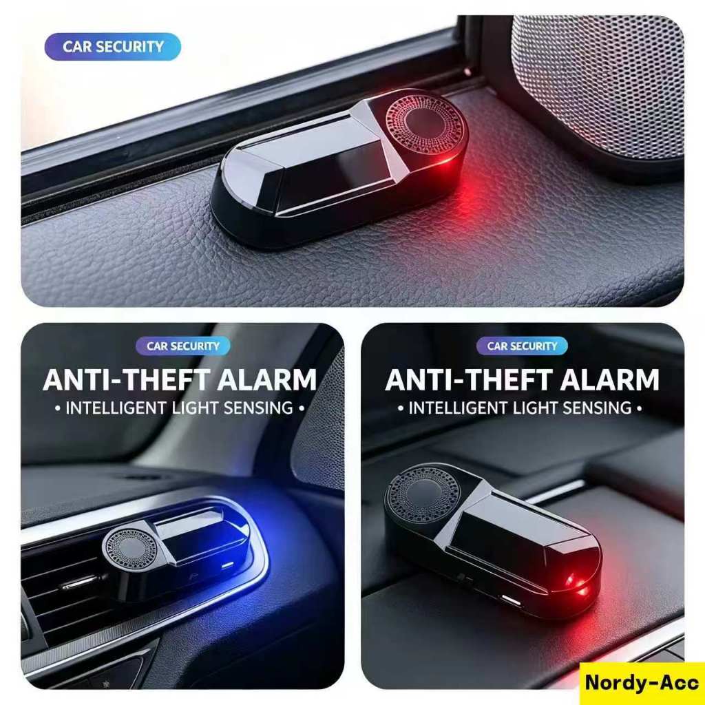 Universal Fit พลังงานแสงอาทิตย์ 2-in-1 รถปลอมไฟเตือนความปลอดภัย Anti-Theft Dummy Alarm พร้อม Air Freshener และไร้สายจําลองไฟกระพริบ