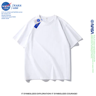 NASA เสื้อยืดชายหญิงแขนสั้น สไตล์ลำลอง สีโดปามีน summer คอตตอน t-shirt คอกลม ยับยากไม่ต้องรีด หลวมและระบายอากาศ