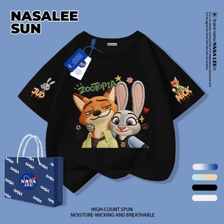 【จัดส่งวันเดียวกัน】เสื้อผ้าฝ้ายสีดำสำหรับเด็ก ลายจิ้งจอกกับกระต่ายการ์ตูน น่ารัก สนุกสนาน ใส่แล้วระบายอากาศดี เหมาะสำหรับหน้าร้อน เป็นเสื้อแขนสั้น เหมาะสำหรับเด็กอายุ 3-16 ปี ทั้งชายและหญิง