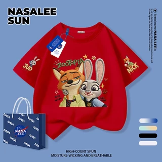 【จัดส่งวันเดียวกัน】เสื้อผ้าฝ้ายสีดำสำหรับเด็ก ลายจิ้งจอกกับกระต่ายการ์ตูน น่ารัก สนุกสนาน ใส่แล้วระบายอากาศดี เหมาะสำหรับหน้าร้อน เป็นเสื้อแขนสั้น เหมาะสำหรับเด็กอายุ 3-16 ปี ทั้งชายและหญิง